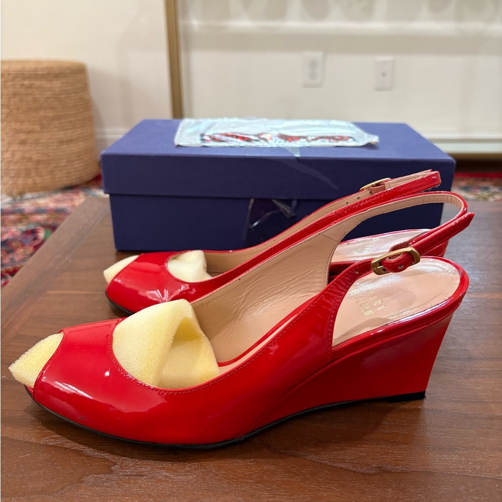 Stuart Weitzman Red Patent Slingback Wedges
